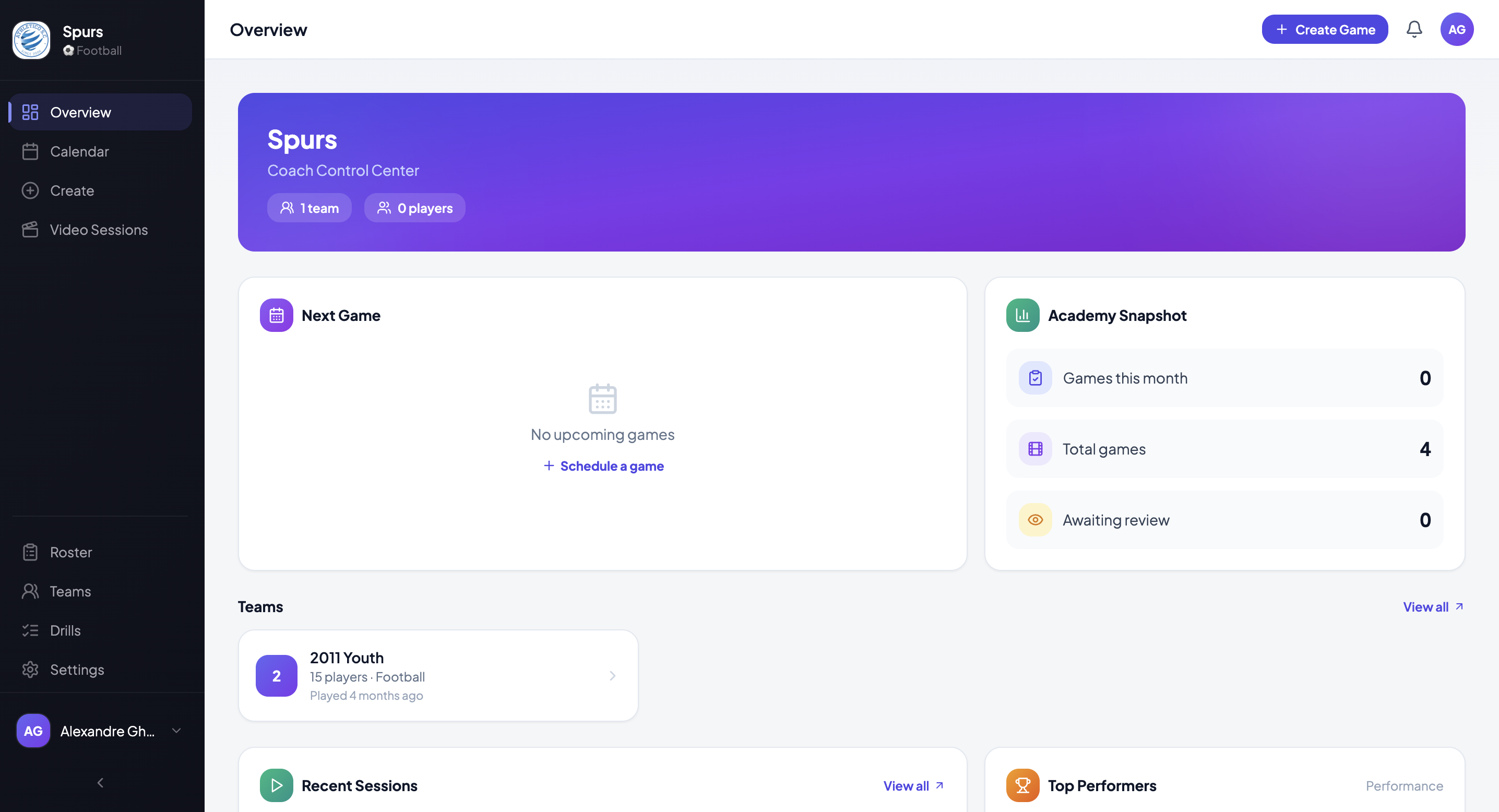 The Statbox academy workspace for matches, players, and review.